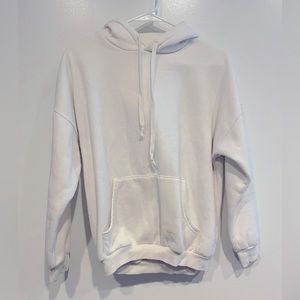 Basic White Drop Shoulder Hoodie with Fleece Lining